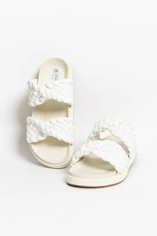 Mim White Leather Woven Slide sold by Blue Bungalow