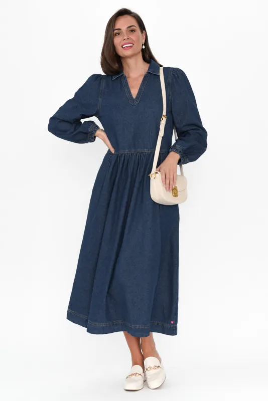 Josephine Dark Denim Collared Dress sold by Blue Bungalow
