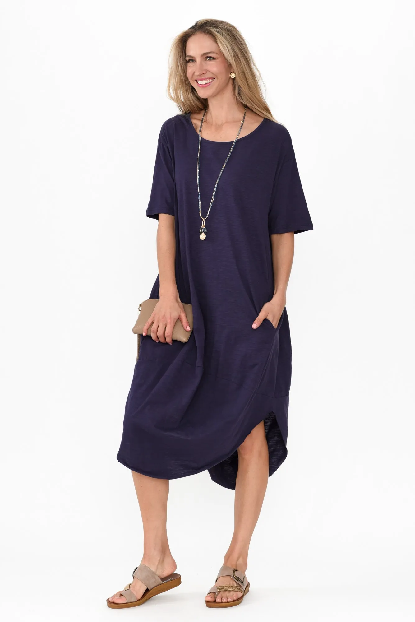 Mita Navy Cotton Slub Scoop Dress sold by Blue Bungalow product image thumbnail 2