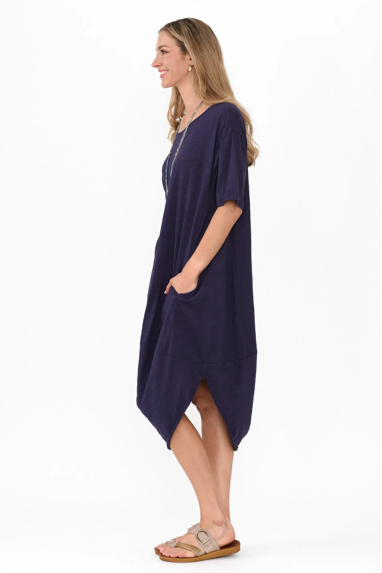 Mita Navy Cotton Slub Scoop Dress sold by Blue Bungalow product image thumbnail 3
