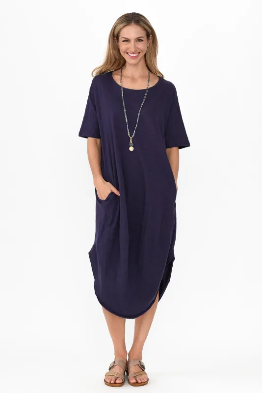 Mita Navy Cotton Slub Scoop Dress sold by Blue Bungalow