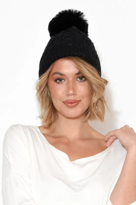 Ruby Black Pom Pom Beanie sold by Blue Bungalow