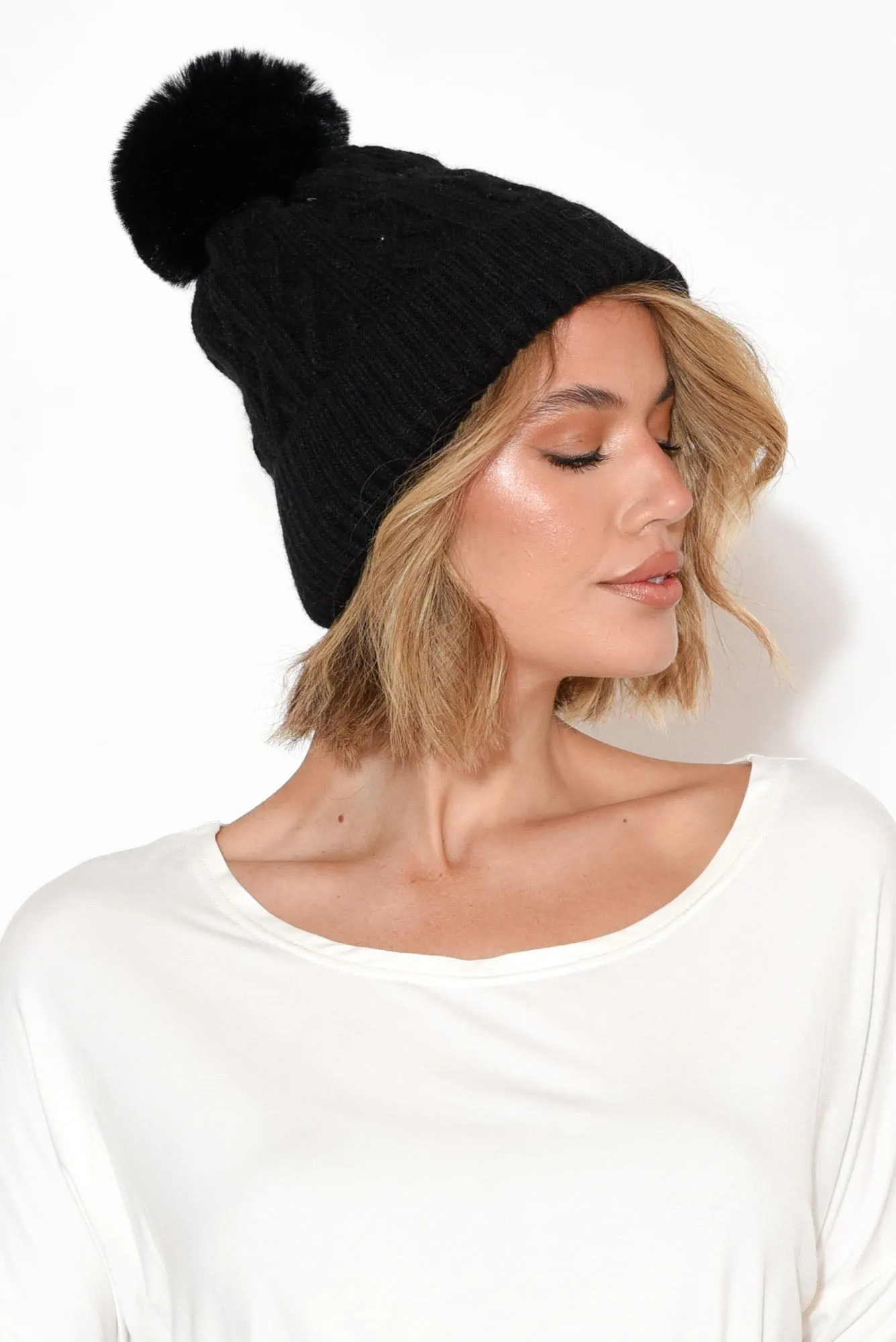 Ruby Black Pom Pom Beanie sold by Blue Bungalow product image thumbnail 3