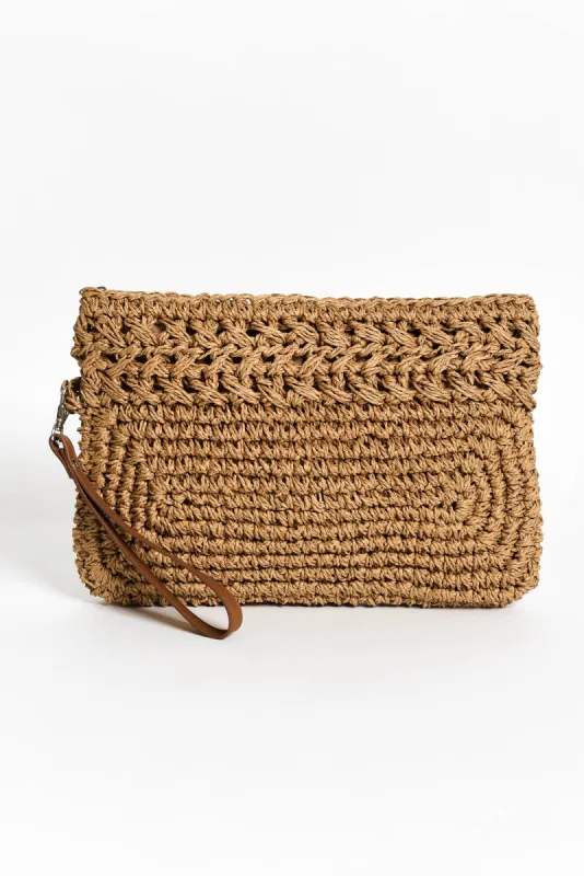 Felique Tan Straw Clutch sold by Blue Bungalow
