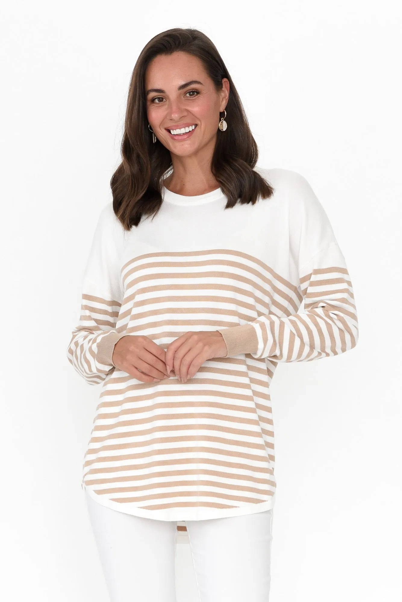 Sophie Beige Stripe Knit Jumper sold by Blue Bungalow