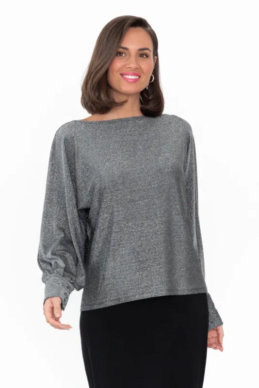 Annalea Grey Metallic Boatneck Top sold by Blue Bungalow