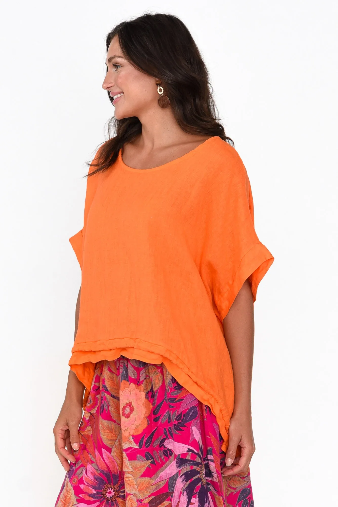 Prato Orange Drawstring Linen Top sold by Blue Bungalow product image thumbnail 3
