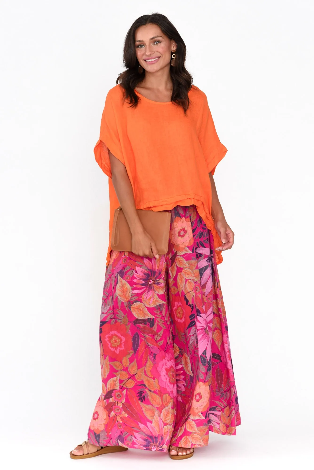 Prato Orange Drawstring Linen Top sold by Blue Bungalow product image thumbnail 2