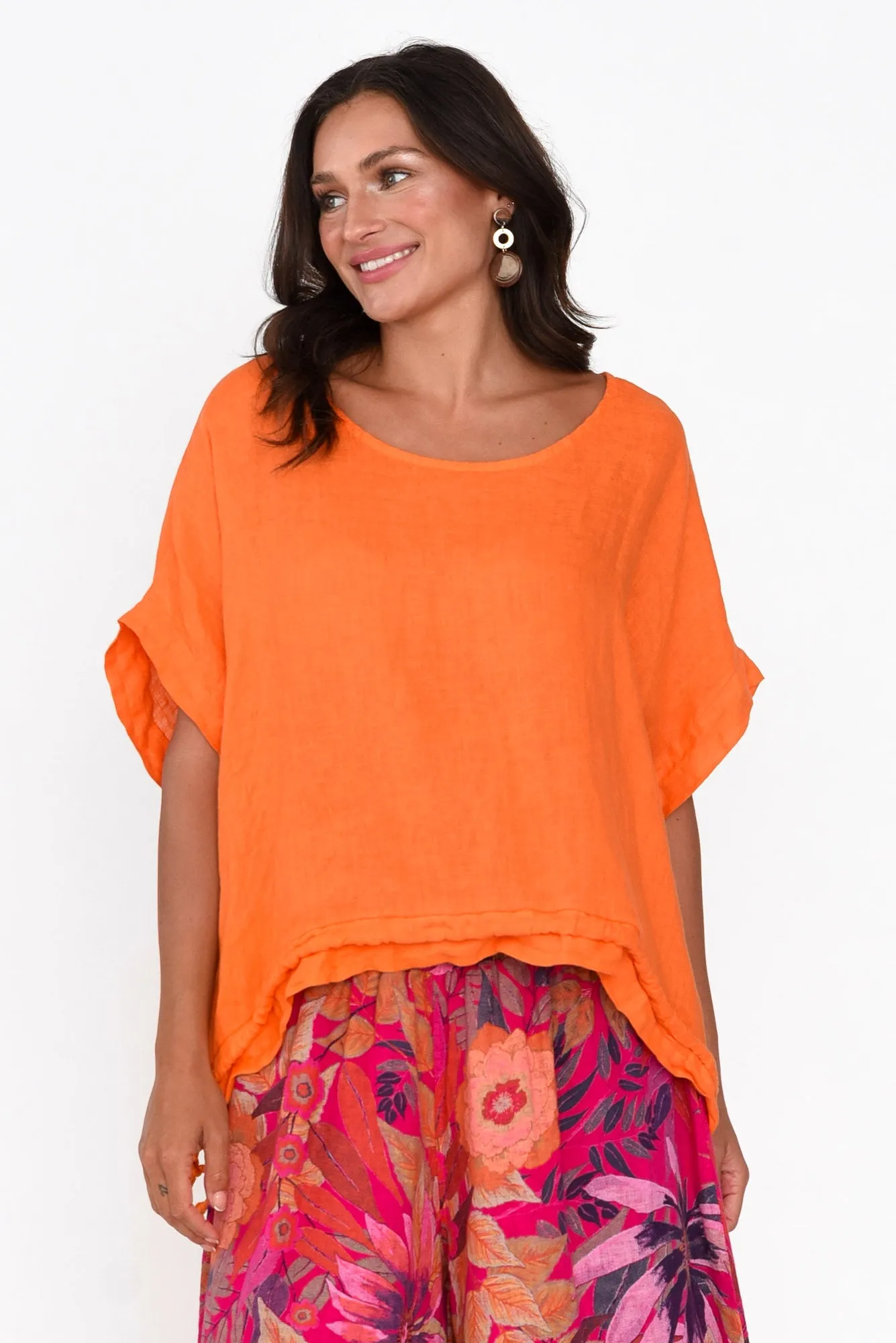 Prato Orange Drawstring Linen Top sold by Blue Bungalow