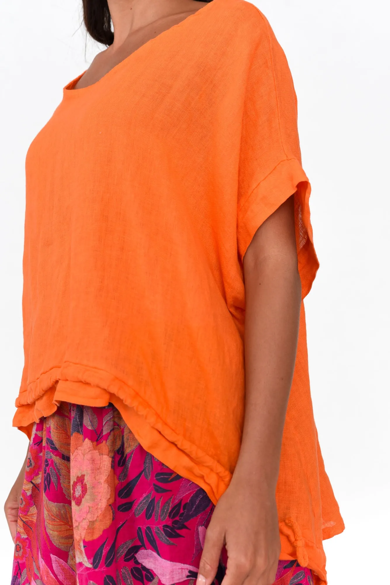 Prato Orange Drawstring Linen Top sold by Blue Bungalow product image thumbnail 5
