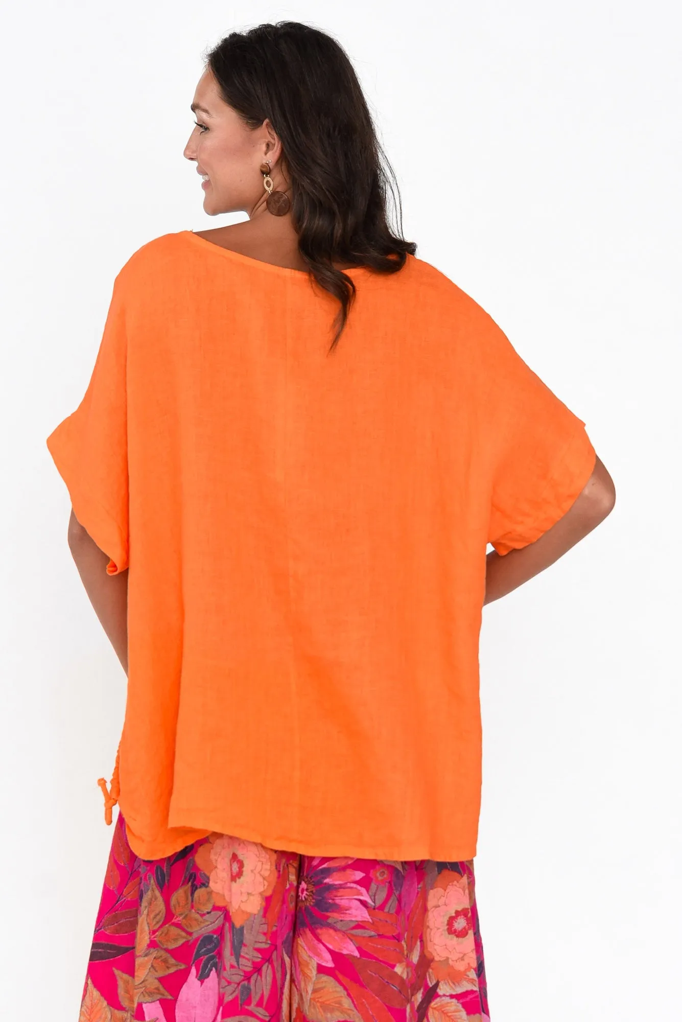 Prato Orange Drawstring Linen Top sold by Blue Bungalow product image thumbnail 4