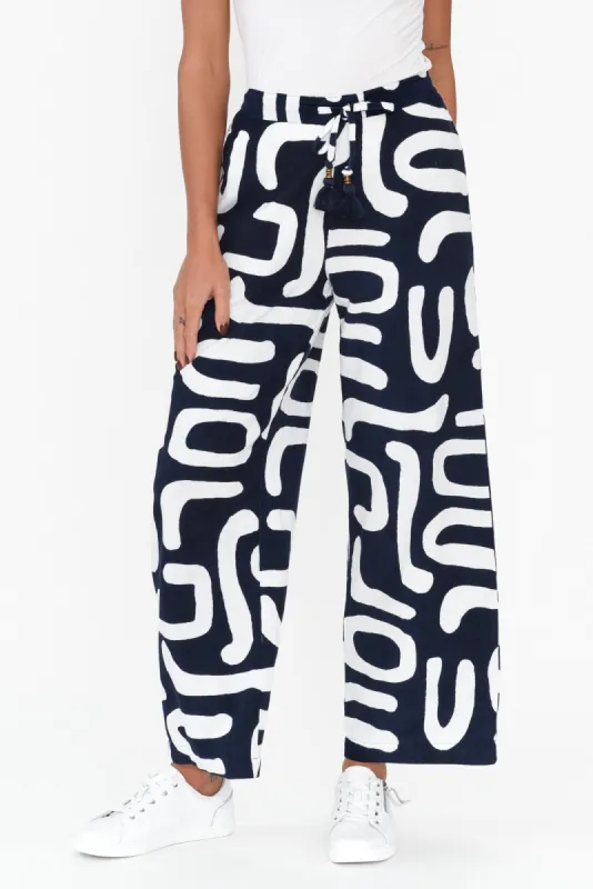 Draco Navy Abstract Cotton Corduroy Pants sold by Blue Bungalow