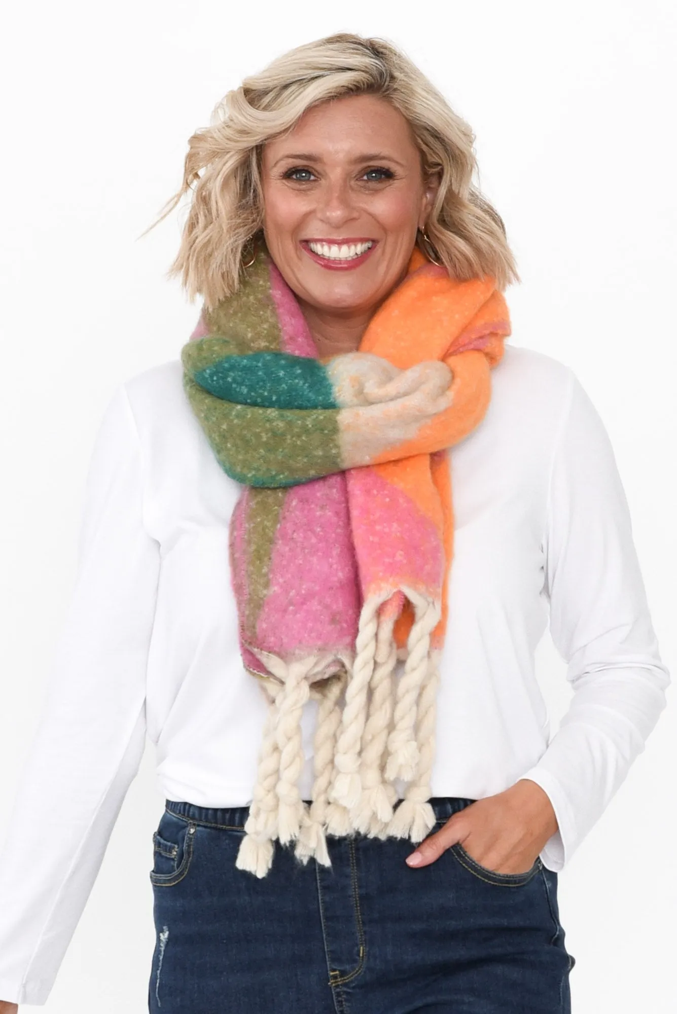 Lulu Orange Tassel Scarf sold by Blue Bungalow