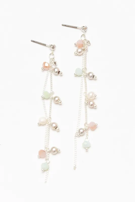 Marseille Silver Beaded Drop Earrings made by Blue Bungalow