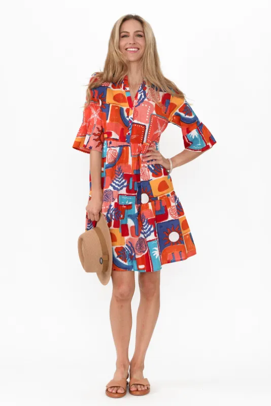 Senna Orange Patchwork Cotton Dress sold by Blue Bungalow