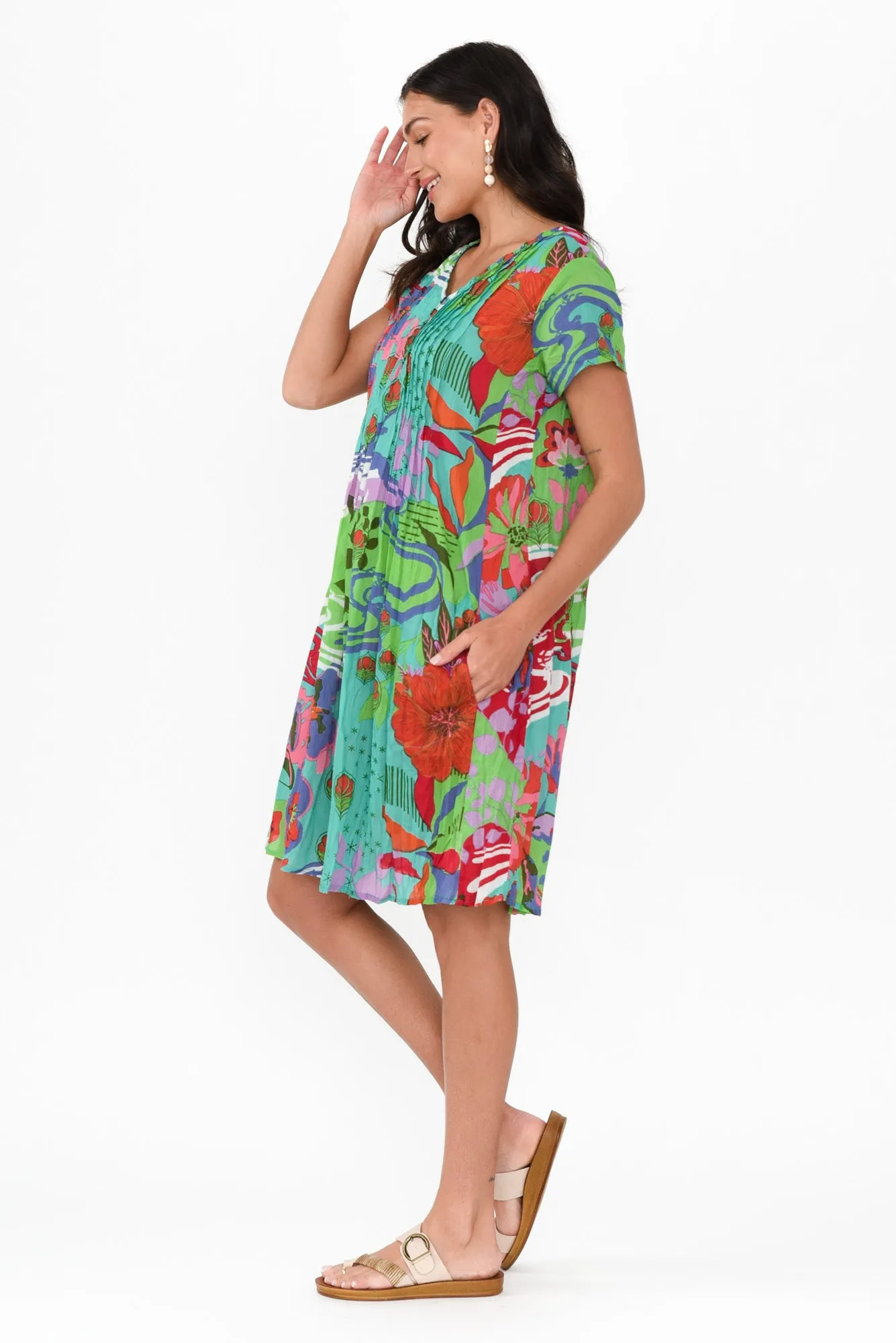 Sabina Green Bloom Crinkle Cotton Dress sold by Blue Bungalow product image thumbnail 3