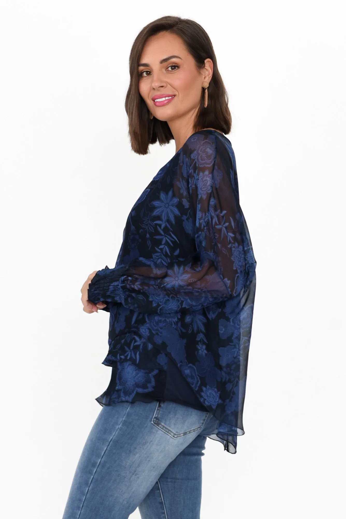 Gaia Navy Floral Silk Layer Top sold by Blue Bungalow product image thumbnail 4