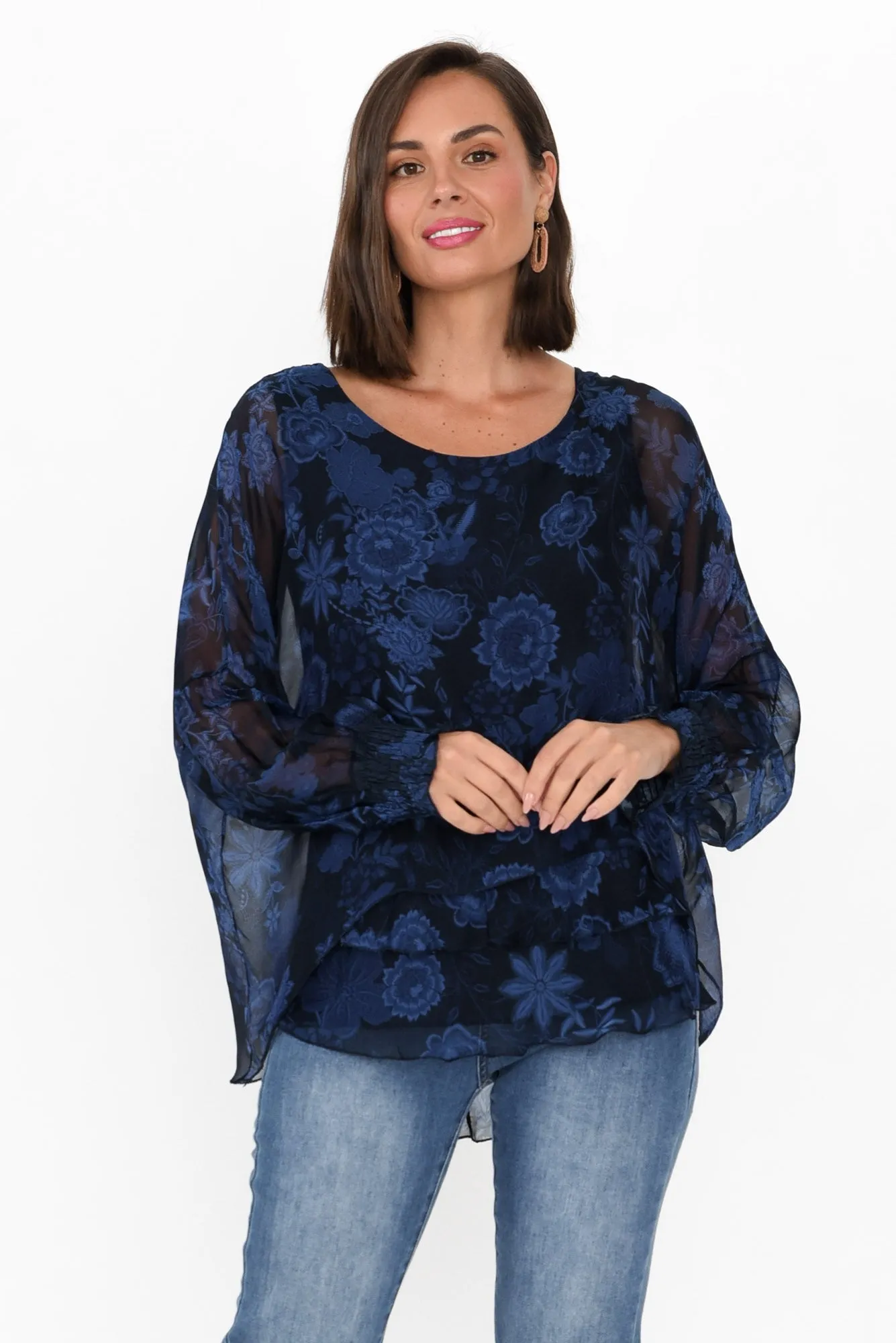 Gaia Navy Floral Silk Layer Top sold by Blue Bungalow product image thumbnail 2