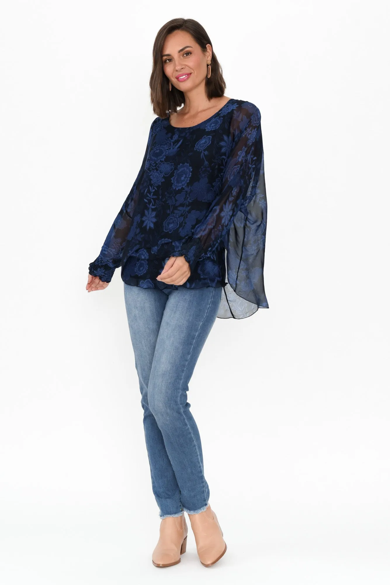 Gaia Navy Floral Silk Layer Top sold by Blue Bungalow product image thumbnail 3