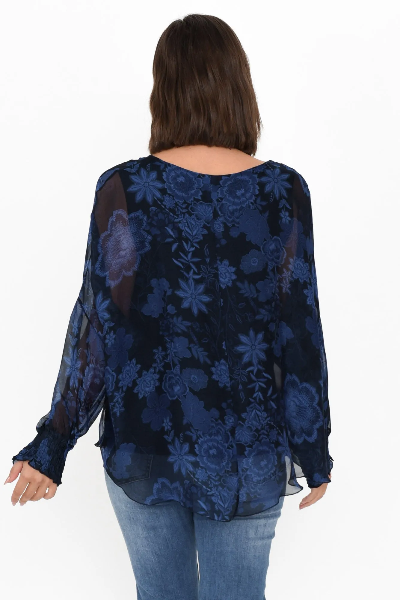 Gaia Navy Floral Silk Layer Top sold by Blue Bungalow product image thumbnail 5