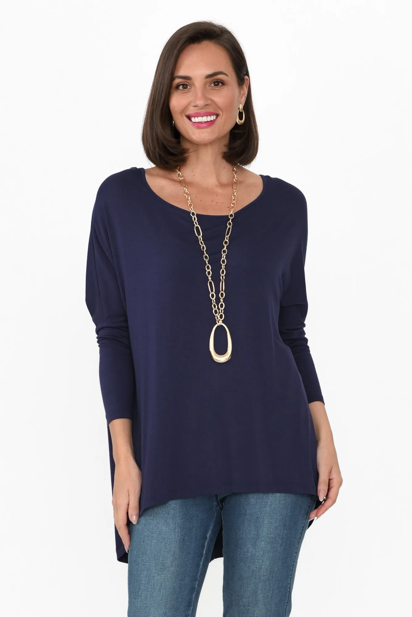 Navy Milan 3/4 Sleeve Top sold by Blue Bungalow