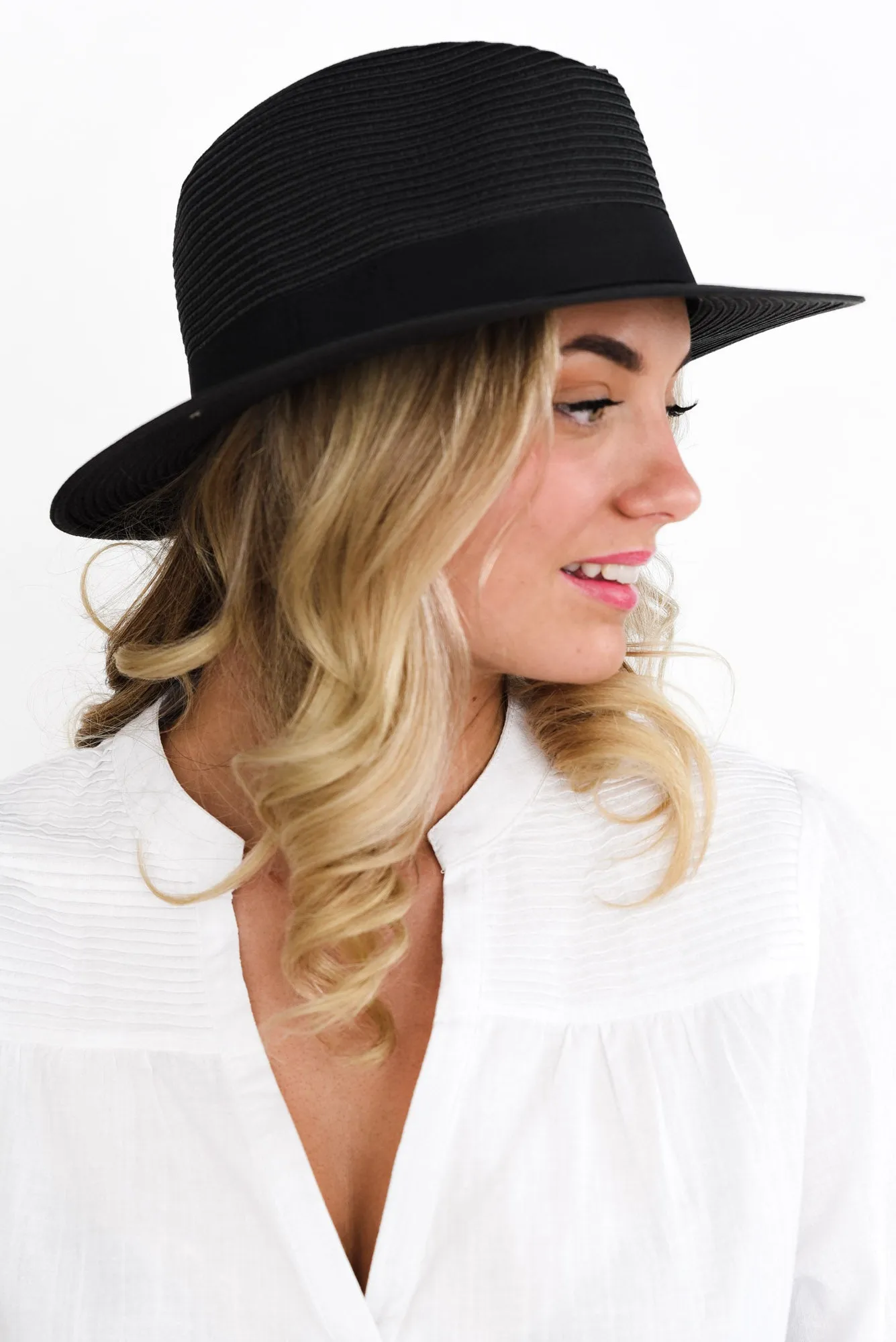 Black Wide Brim Travel Fedora sold by Blue Bungalow