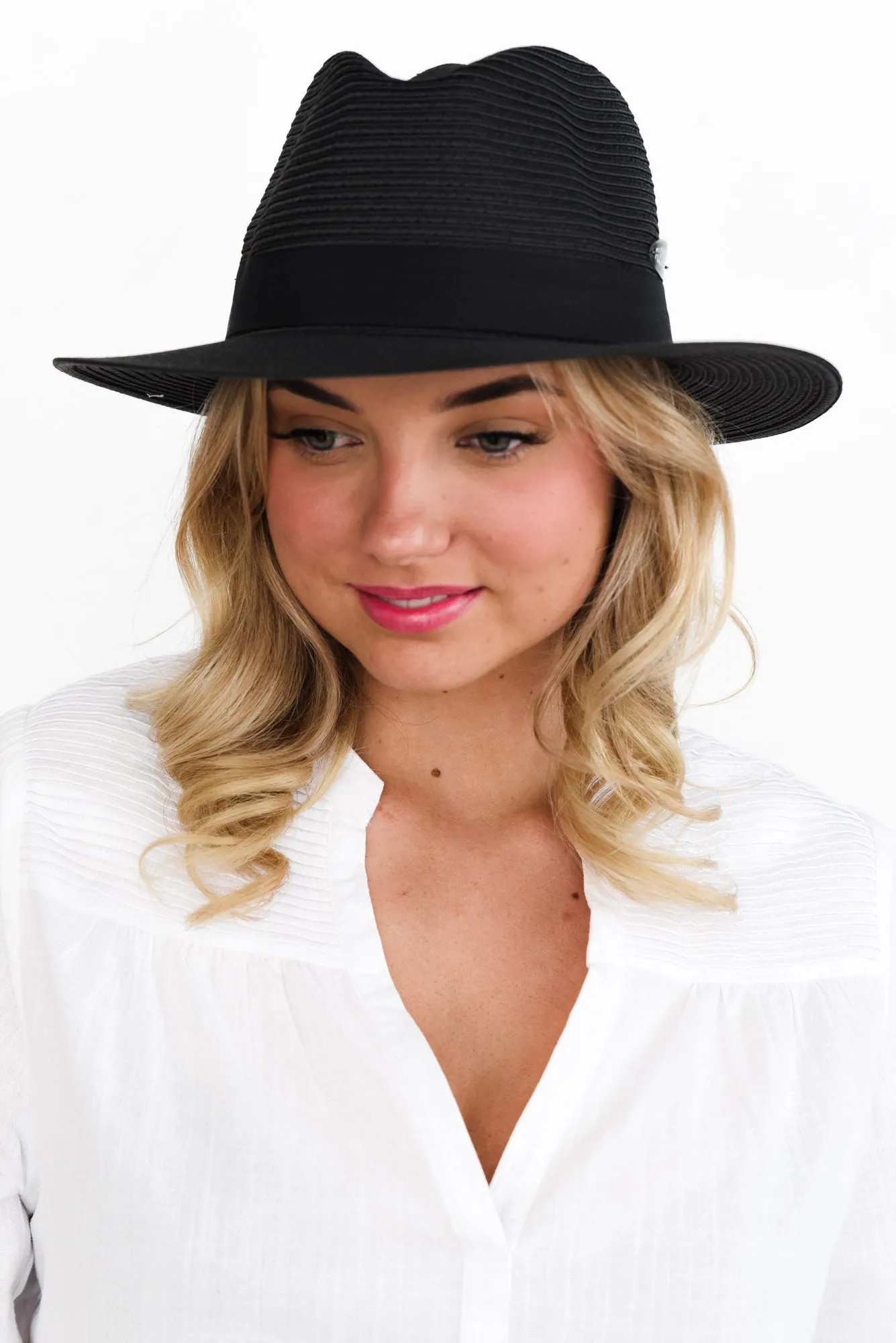 Black Wide Brim Travel Fedora sold by Blue Bungalow product image thumbnail 2