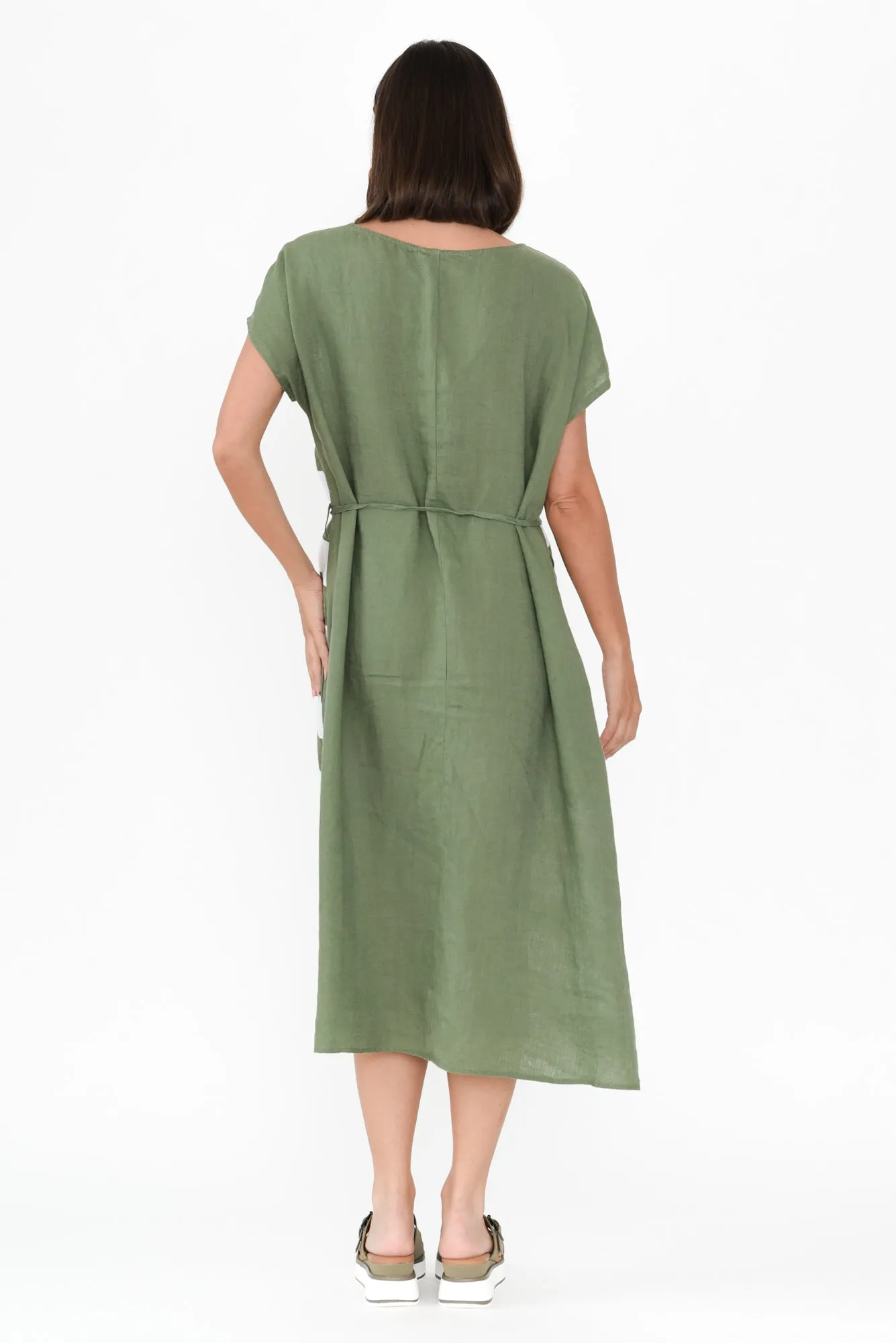 Nunez Khaki Stripe Linen Blend Dress sold by Blue Bungalow product image thumbnail 4