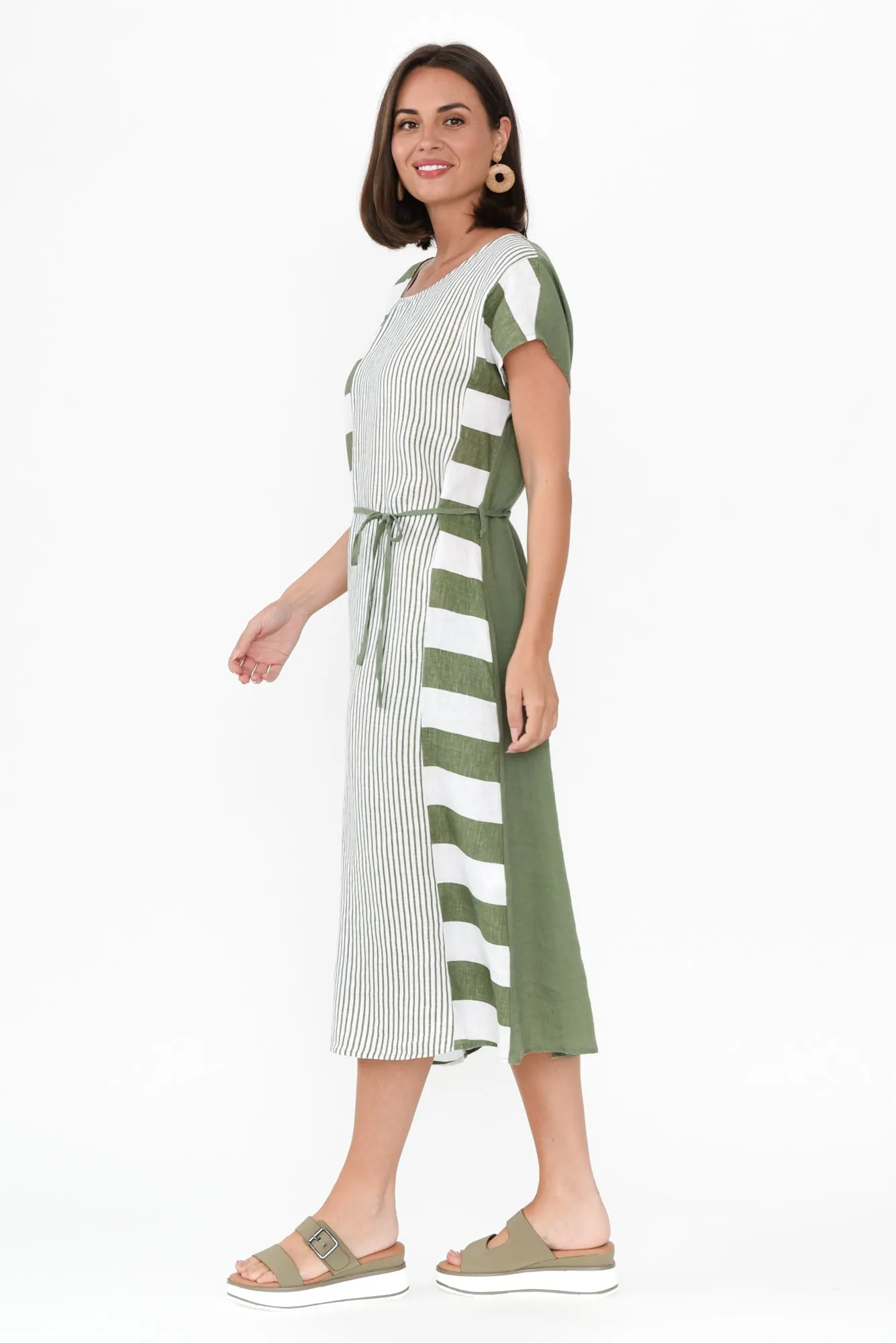 Nunez Khaki Stripe Linen Blend Dress sold by Blue Bungalow product image thumbnail 3