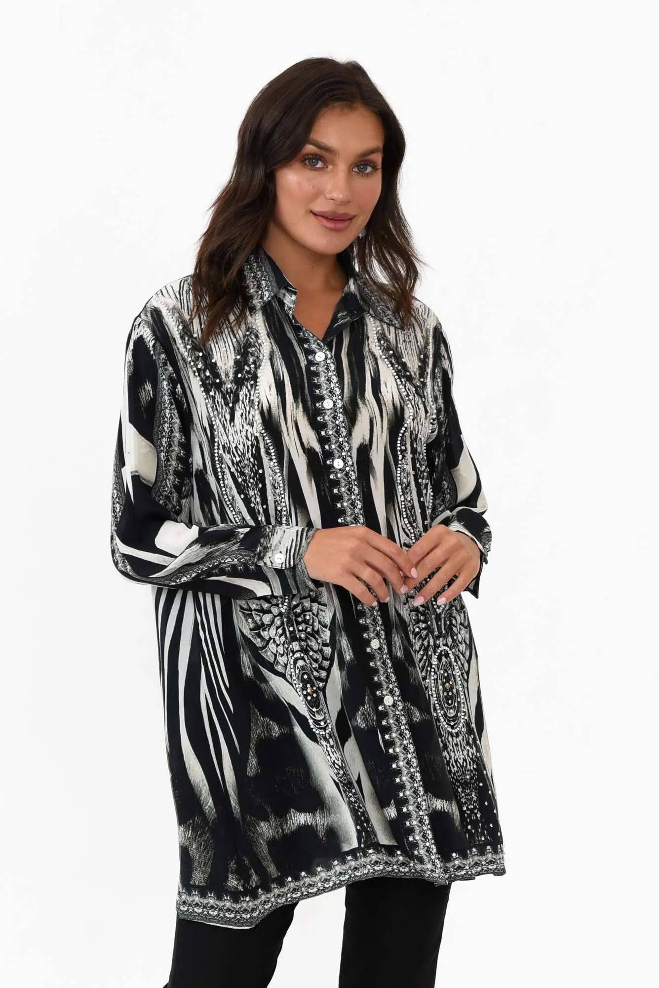 Zulu Black Silk Resort Shirt sold by Blue Bungalow