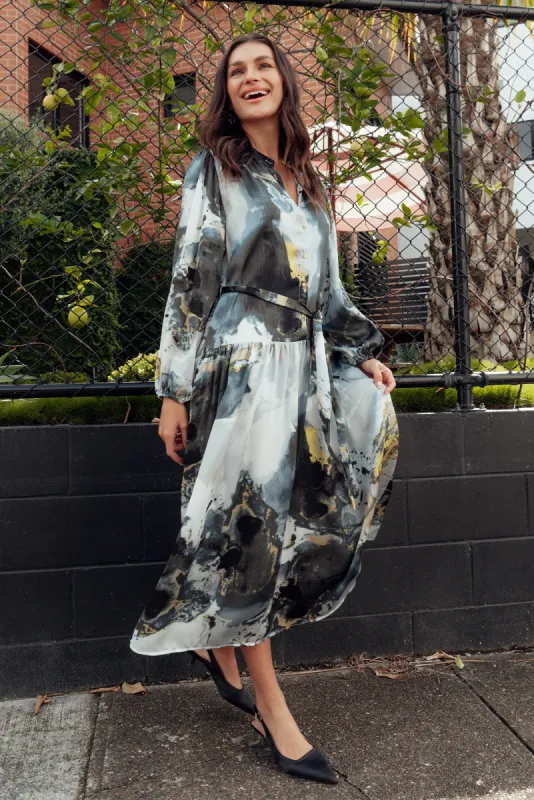 Transfixed Black Marble Midi Shirt Dress sold by Blue Bungalow