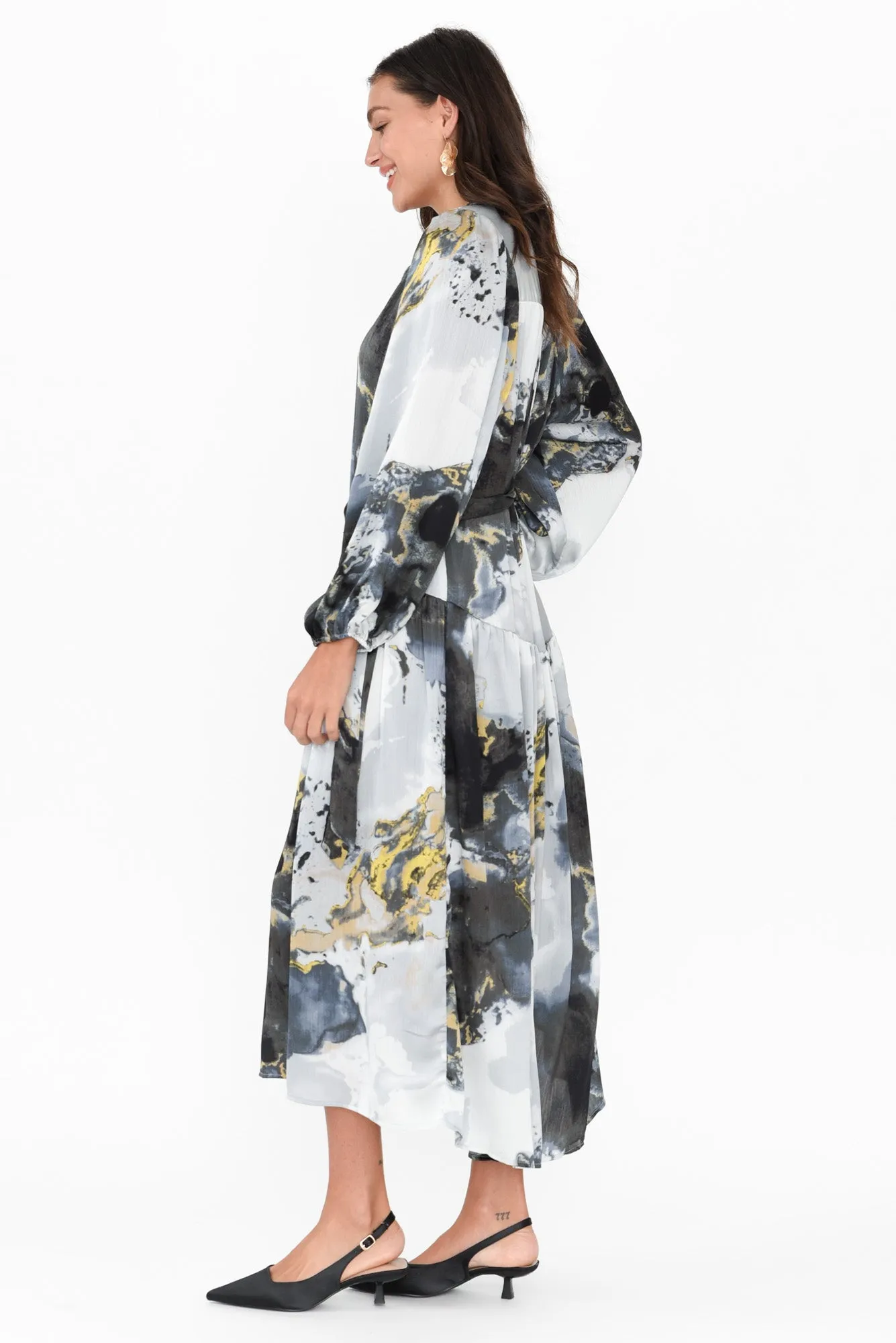 Transfixed Black Marble Midi Shirt Dress sold by Blue Bungalow product image thumbnail 4
