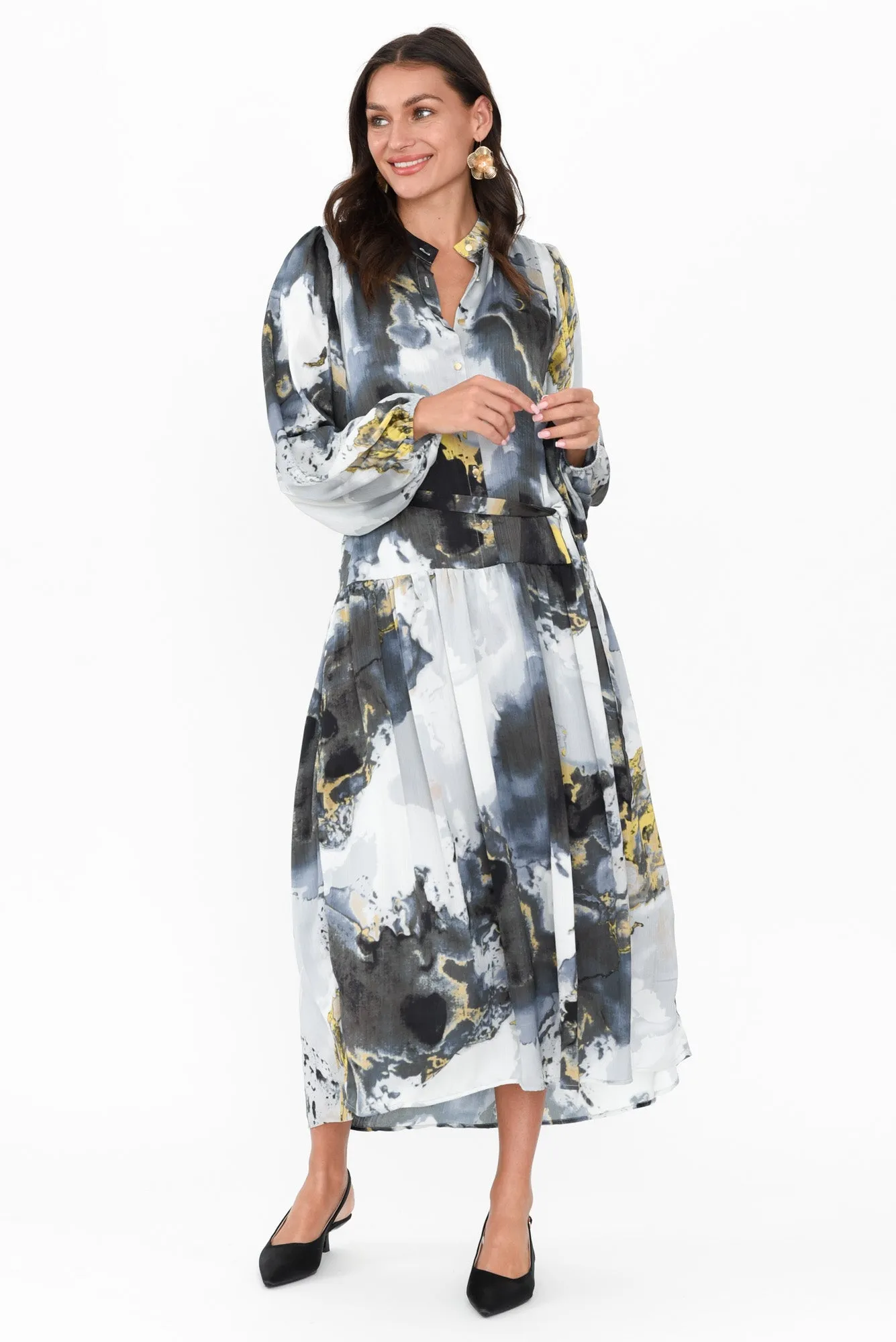 Transfixed Black Marble Midi Shirt Dress sold by Blue Bungalow product image thumbnail 3