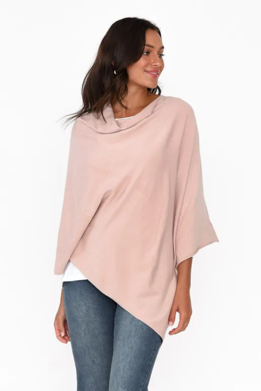 Amy Light Pink Wool Blend Poncho sold by Blue Bungalow
