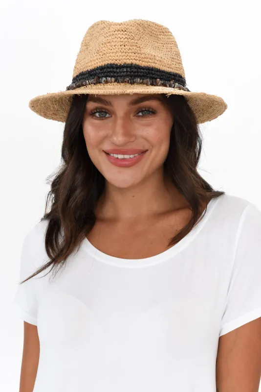 Christine Black Raffia Fedora sold by Blue Bungalow