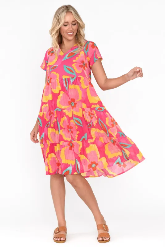 Lania Pink Flower Crinkle Cotton Dress sold by Blue Bungalow