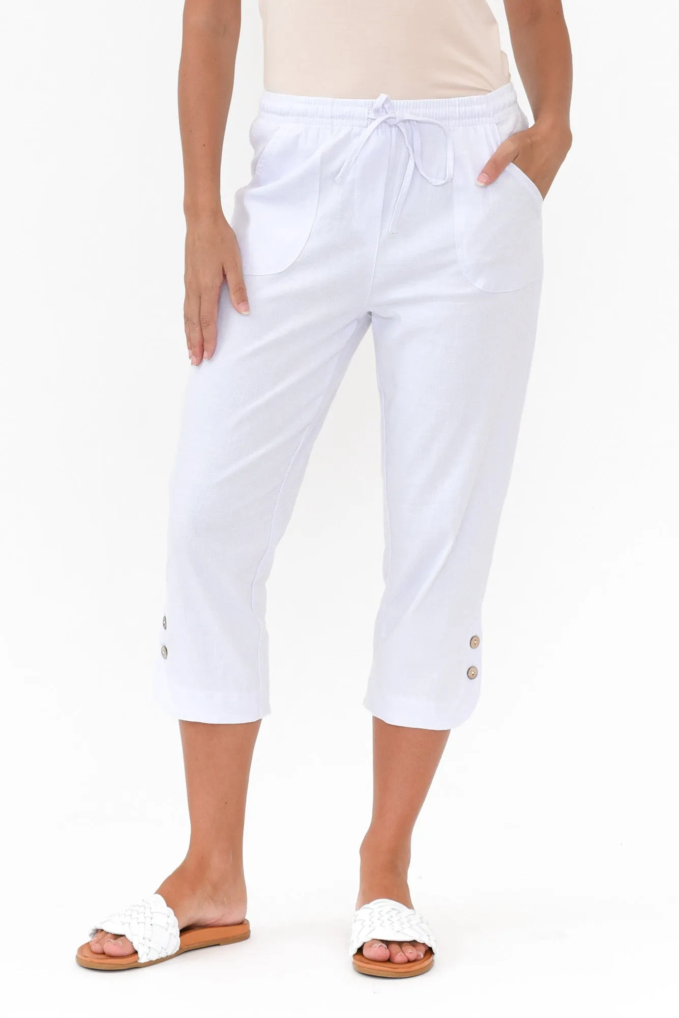 Wright White Linen Blend Stretch Pants sold by Blue Bungalow