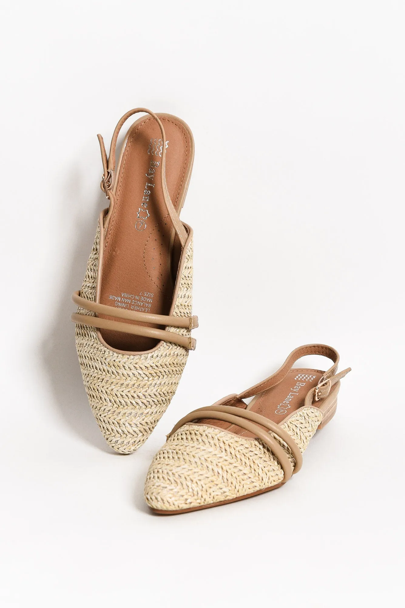 Abby Natural Raffia Leather Slingback Mule sold by Blue Bungalow