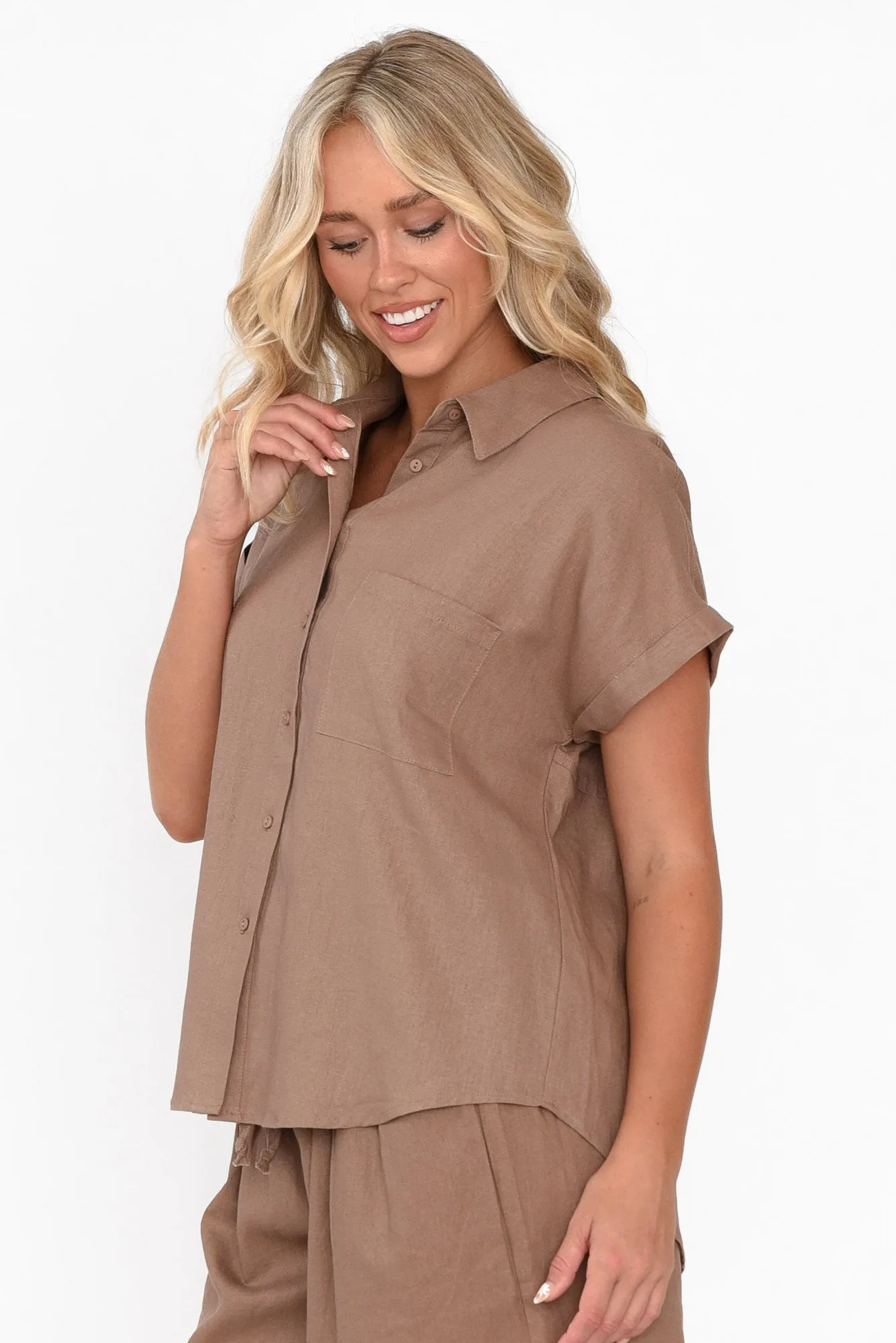 Melody Chocolate Linen Blend Shirt sold by Blue Bungalow product image thumbnail 4
