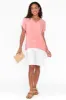 Elaria Peach Linen Blend Tee sold by Blue Bungalow