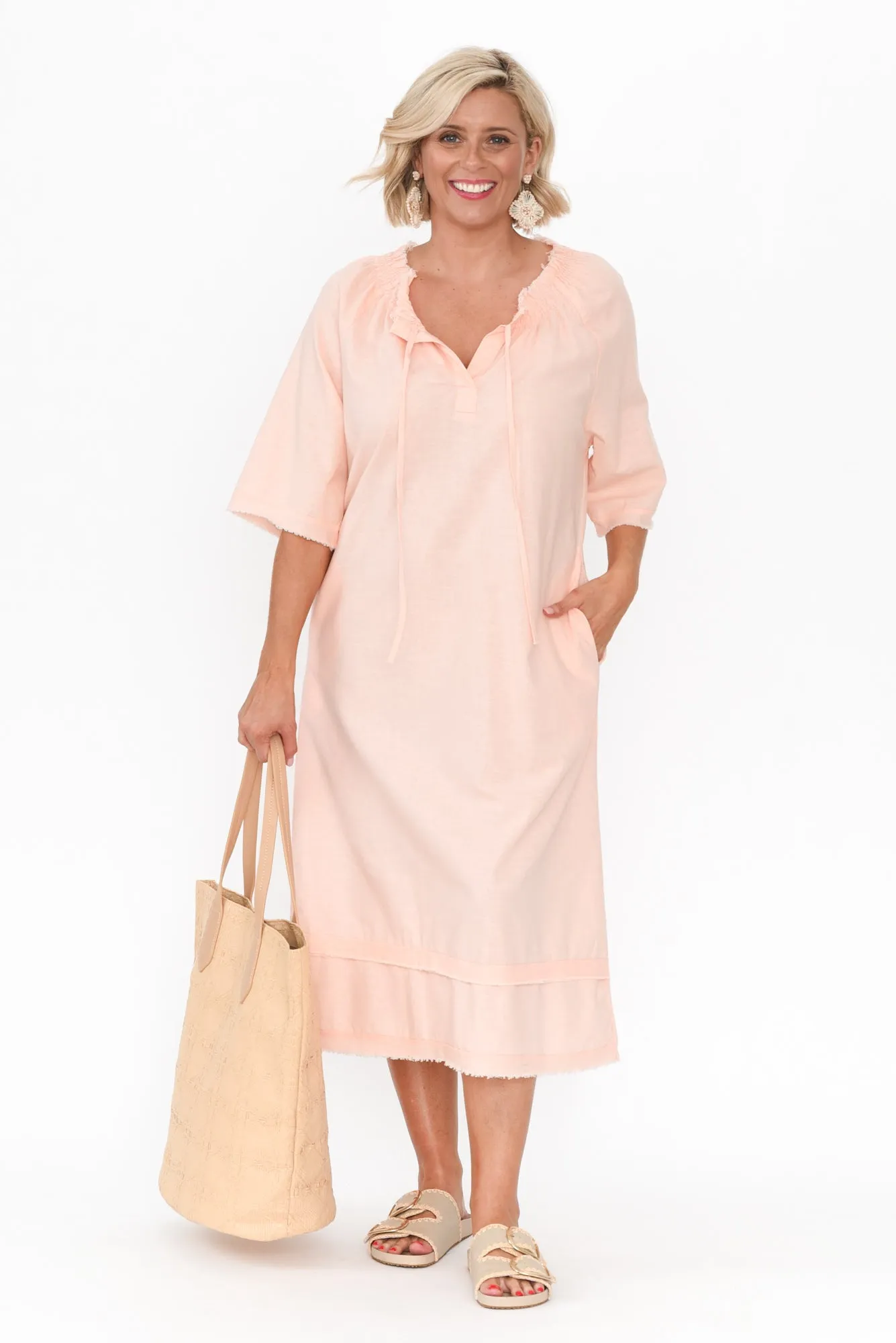 Ayesha Blush Linen Cotton Dress sold by Blue Bungalow