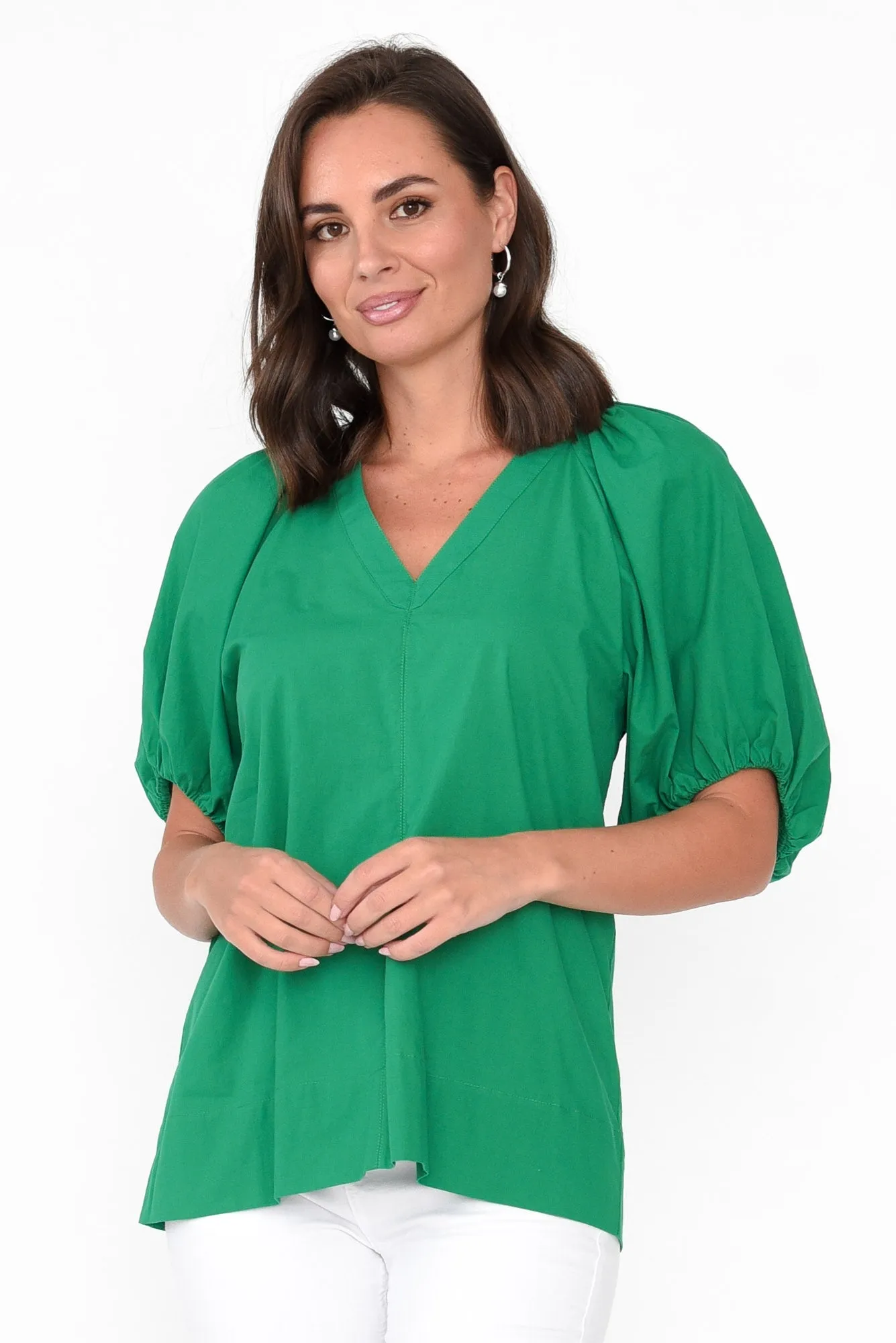 Juliet Green Cotton Blouse Top sold by Blue Bungalow