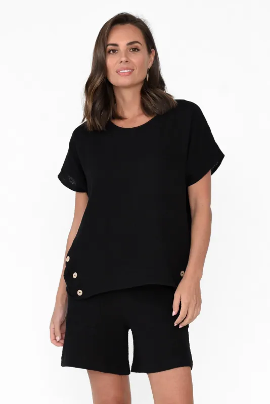 Byron Black Cotton Button Top sold by Blue Bungalow