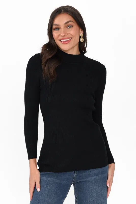 Laurina Black Cotton Blend Ribbed Top sold by Blue Bungalow
