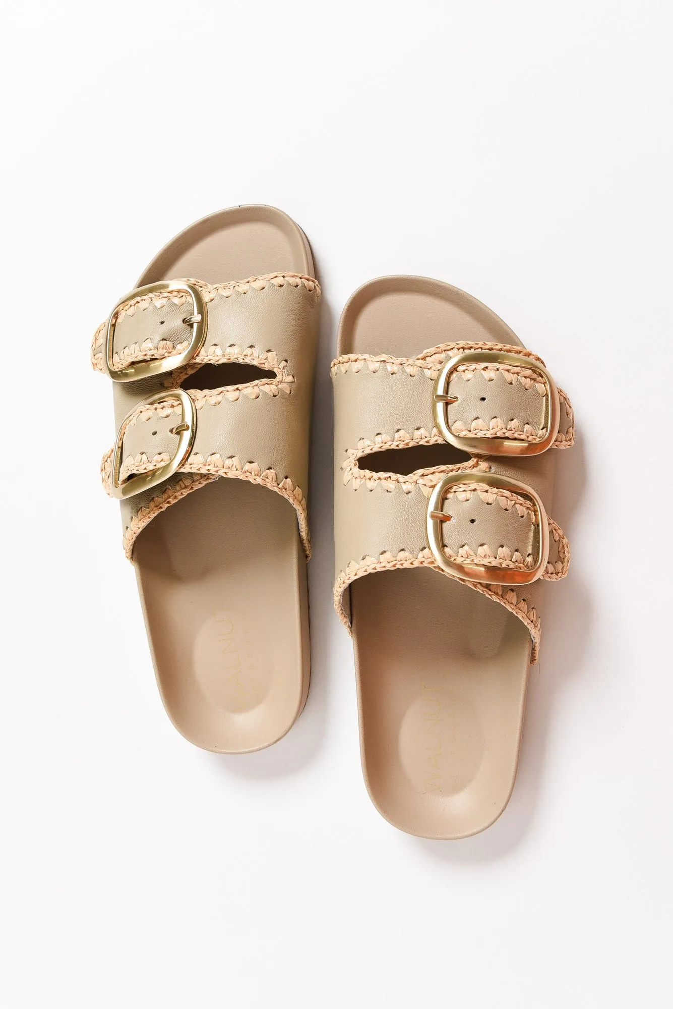 Poppy Beige Leather Buckle Slide sold by Blue Bungalow
