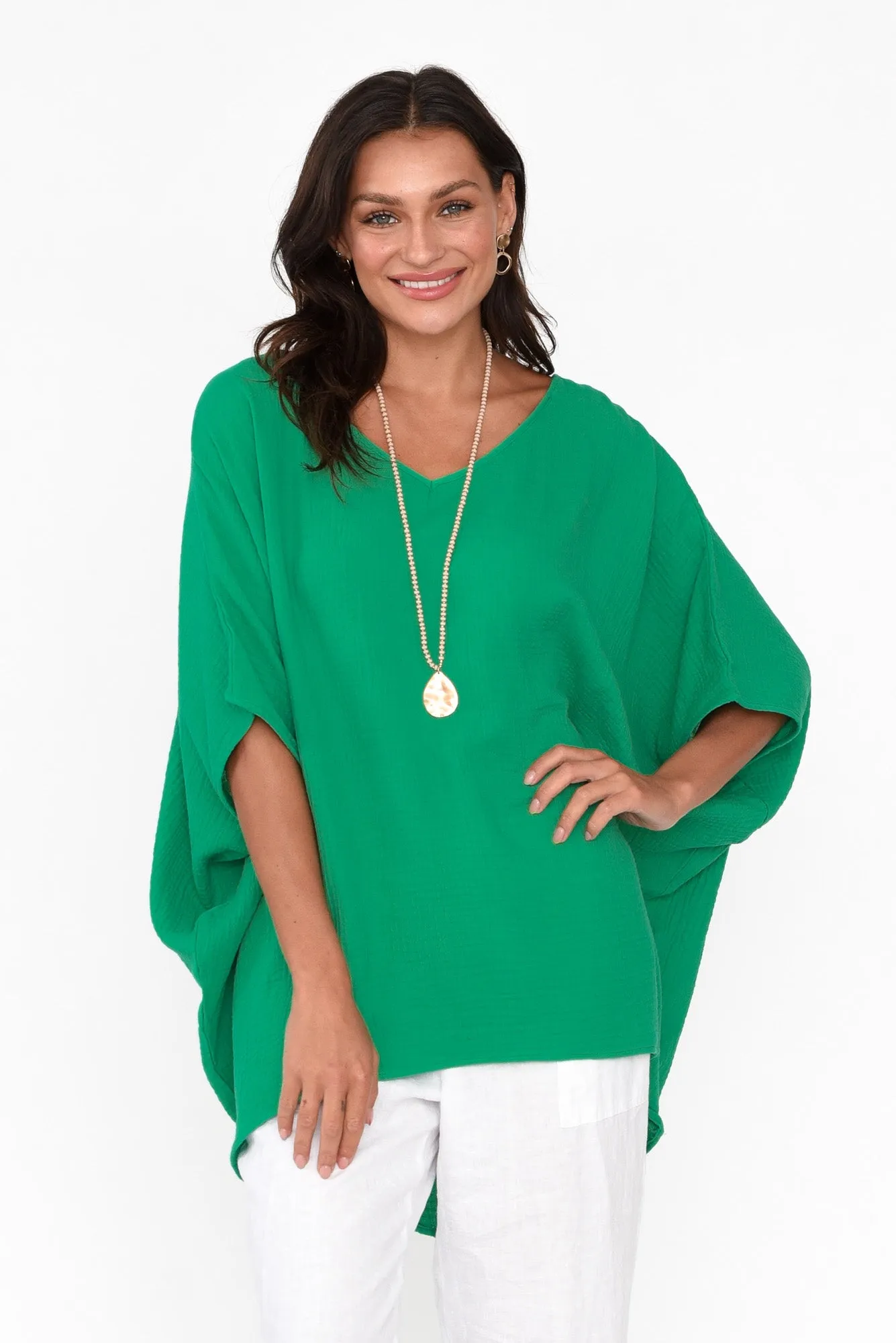 Maida Emerald Cotton V Neck Top sold by Blue Bungalow product image thumbnail 2