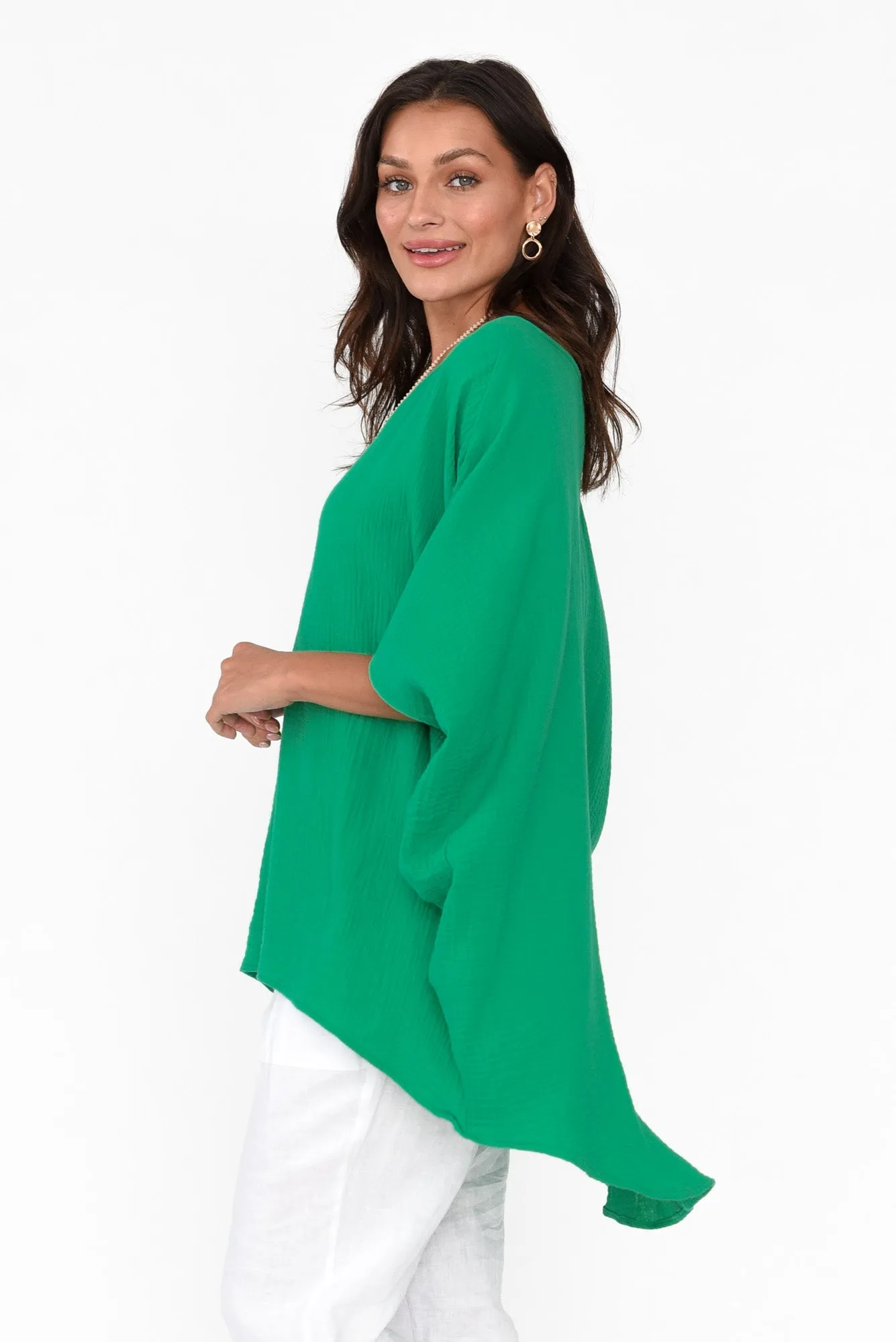 Maida Emerald Cotton V Neck Top sold by Blue Bungalow product image thumbnail 4