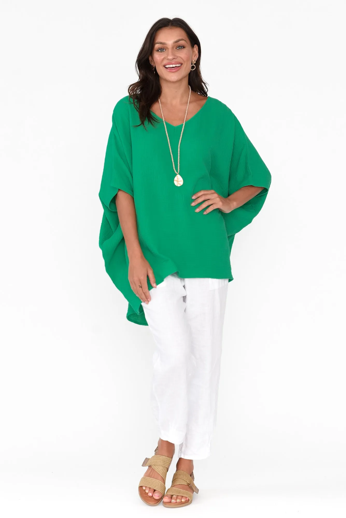 Maida Emerald Cotton V Neck Top sold by Blue Bungalow product image thumbnail 3