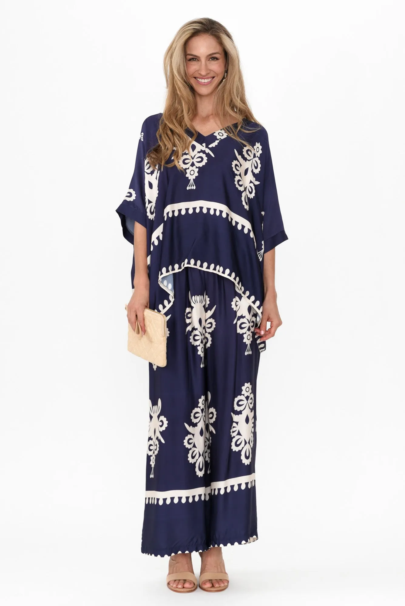 Kestrel Navy Abstract Silk Blend Pants sold by Blue Bungalow product image thumbnail 2