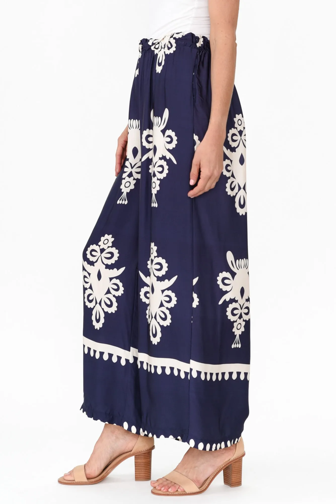 Kestrel Navy Abstract Silk Blend Pants sold by Blue Bungalow product image thumbnail 3